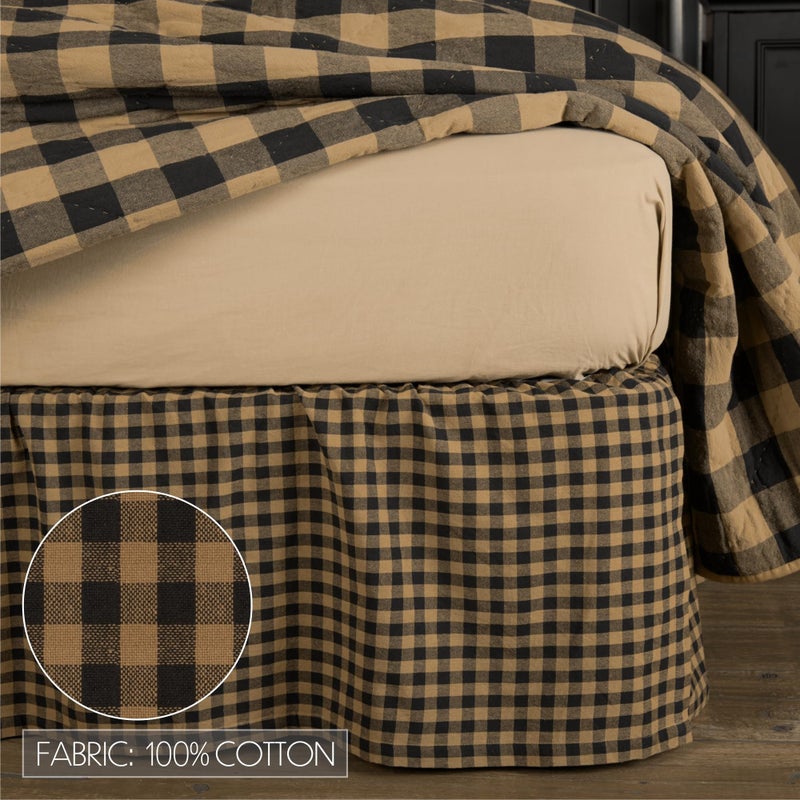 VHC Brands ماركات VHC، فحص أسود، 78x80x16، قطن، تنورة سرير كينغ، أسود - Image 3